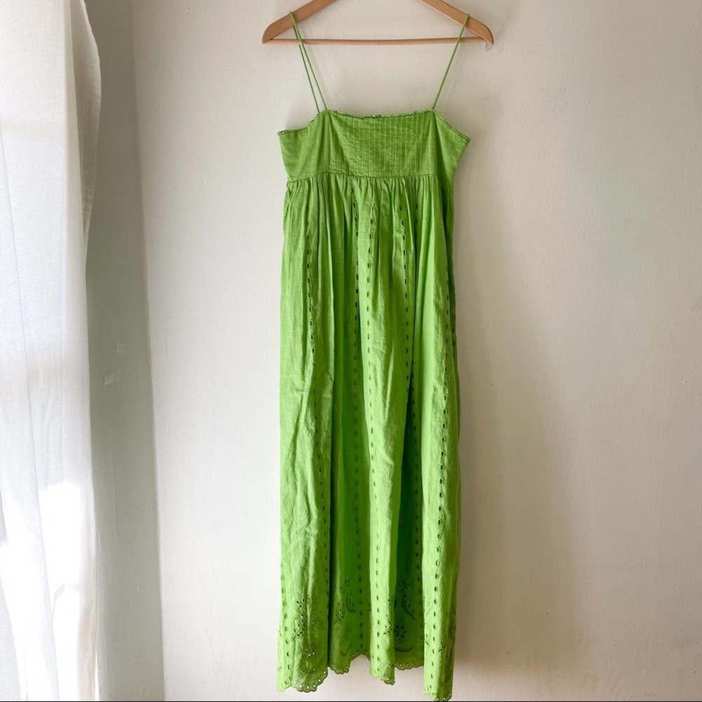 ZARA Lime Green Eyelet Cutwork Embroidery Maxi Dress - Picture 2 of 11